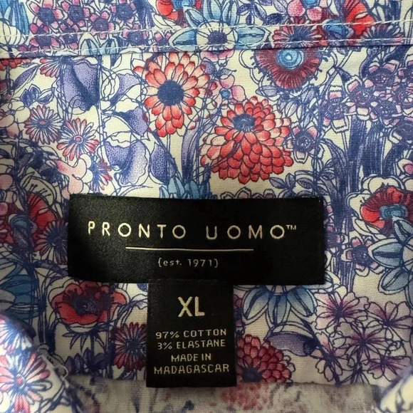 Men’s XL Floral Short Sleeve Button Down Shirt Pronto Uomo Men’s Warehouse EUC - Picture 5 of 7